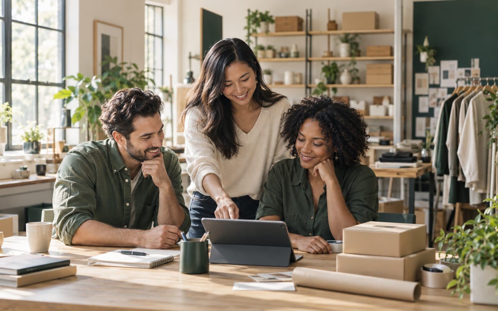 A small-business team working confidently together with connected information